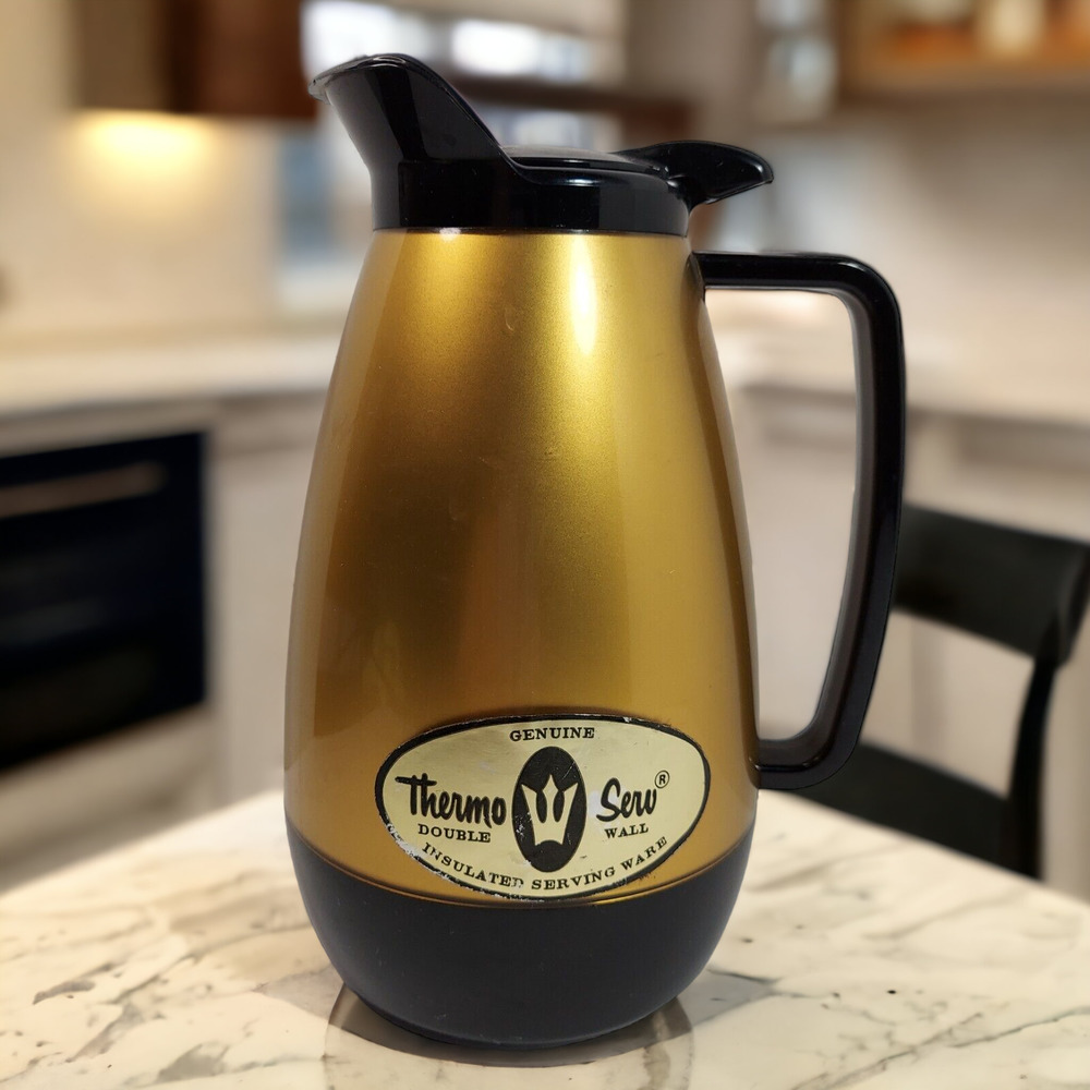 Vintage West Bend Thermo-Serv Coffee Pot Insulated Gold Carafe Plastic Pitcher